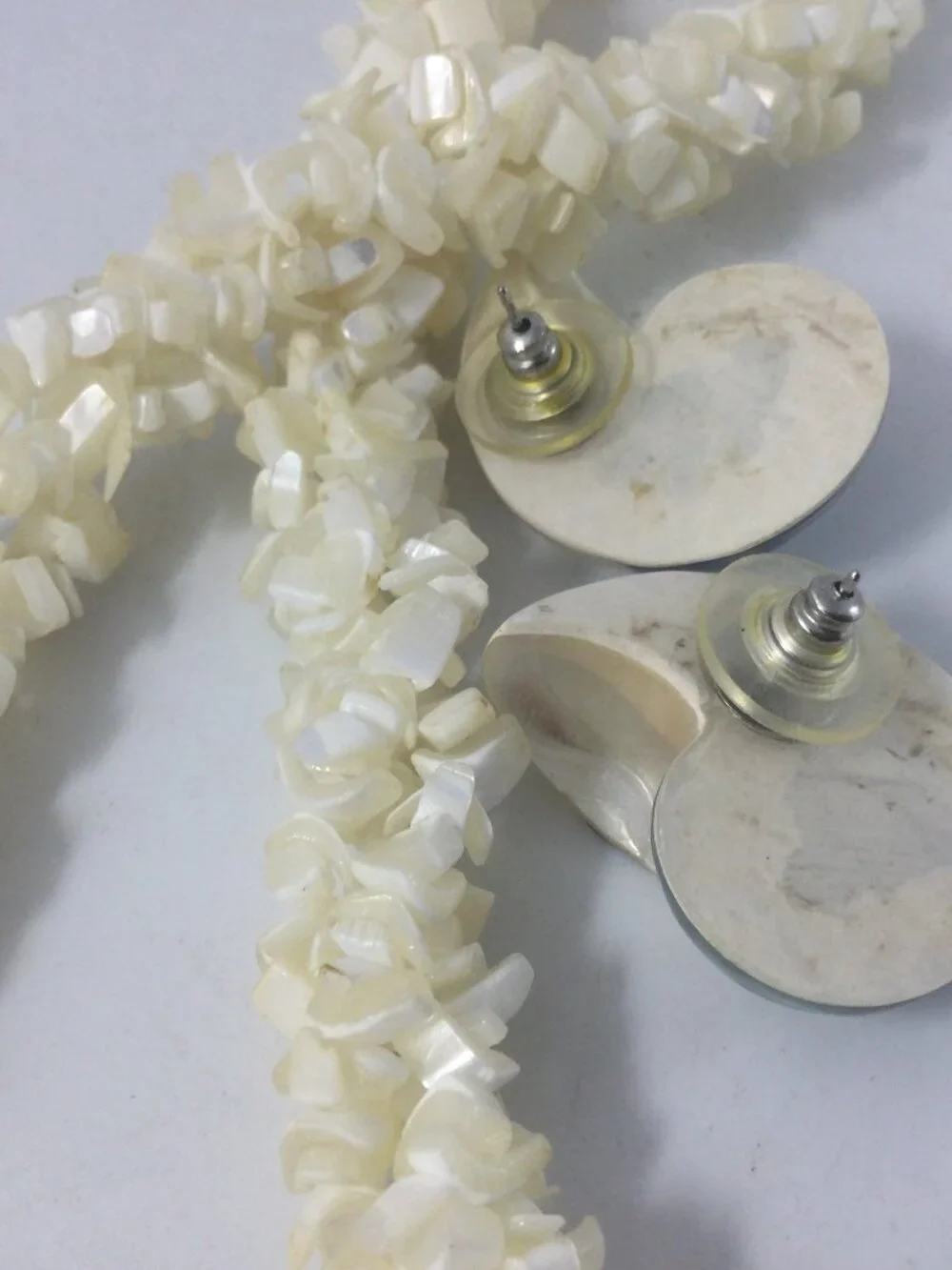 Vintage Necklace Earrings Iridescent Mother of Pearl Nautilus Shell Coastal 19